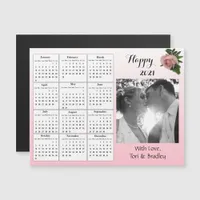 Wedding Photo Pink Roses Mini 2021 Calendar Magnetic Invitation