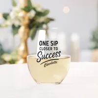 Success motivational quote black stemless wine glass