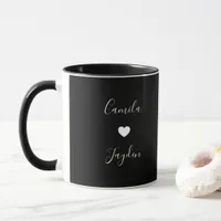 Cute Black Elegant Modern Heart Couple Romantic Mug