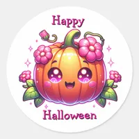 An Adorable Chibi Pumpkin | Happy Halloween Classic Round Sticker