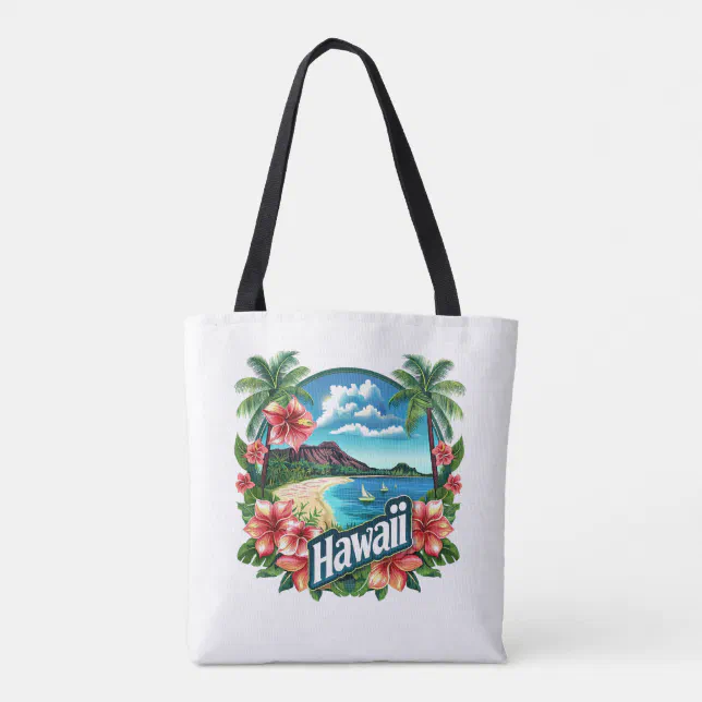 Hawaii Beach Mountains Tropical Flowers Travel Art Tote Bag