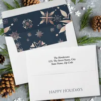 Elegant Gold Snowflakes Blue Holiday Envelope