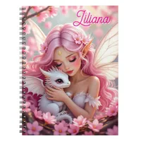 Pretty Pink Elven Fairy & Dragon Personalized Notebook