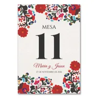 Floral Colorful Botanical Flowers Spanish Wedding Table Number