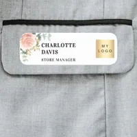 Rose gold floral business logo name tag