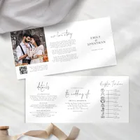  Black and White Photo QR Code Timeline Wedding Tri-Fold Invitation