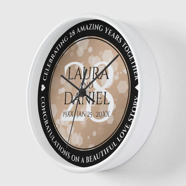 Elegant 28th Linen Wedding Anniversary Celebration Clock