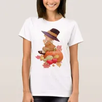 Vintage Pilgrim Boy Praying on Pumpkin T-Shirt