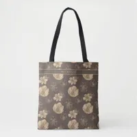 Elegant Chic Gold Foil Floral Pattern Monogram Tote Bag