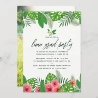 Tropical Watercolor Luau Graduation Party Photo Invitation