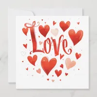 Typography Love Red Hearts Valentine's Day Card