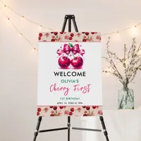 Watercolor Coquette Cherry 1st Birthday Party Foam Board