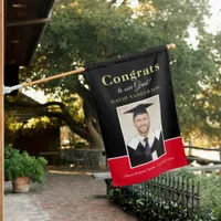 Congrats Grad Photo Name Black Red Gold House Flag