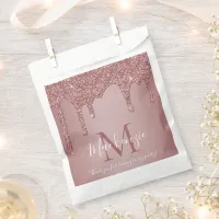 Chic Rose Gold Sparkle Glitter Drips Monogram Favor Bag