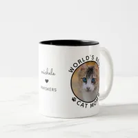 Cute World's Best Cat Mom Personalized Name Photo Two-Tone Coffee Mug