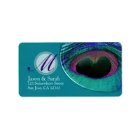 TealPurple Peacock Feather Monogram Address Label