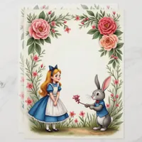 Alice and Rabbit Floral Scrapbook Paper