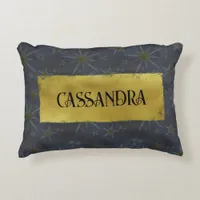 Dark Stars Celestial Black Gold Name Accent Pillow