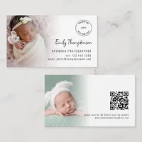 2 Photos Logo QR Code Baby Photographer Business Card