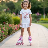 Roller Skating Pink Heart Girl's Birthday Party T-Shirt