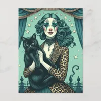 Circus Clown and a Black Kitty Postcard