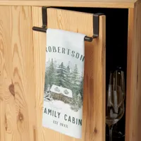 Watercolor Winter Pine Forest Family Cabin Kitchen Towel