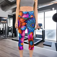 Floral pattern in boho style capri leggings