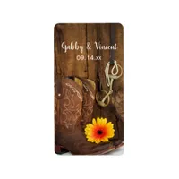 Cowboy Boots, Daisy and Horse Bit Country Wedding Label
