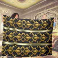 Elegant art deco pattern in black and gold fleece blanket