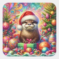 Christmas Otter Square Sticker