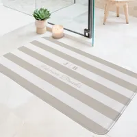 Beige and White Wide Stripes Monogram Name Bath Mat