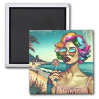 Beautiful Retro Pop Art Woman with Lollipop Magnet