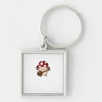Cottagecore Aesthetic Cute Mushroom Playing Banjo  Keychain