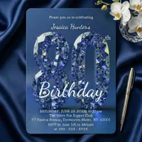 Elegant Blue Diamond Gemstone Glam 80th Birthday Invitation