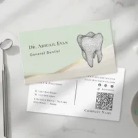 Modern Sage Green & Gold 3D Tooth Icon Dentist Business Card