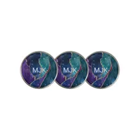 Agate Blue Purple Aqua Gold Veins Monogram Golf Ball Marker