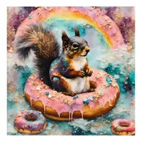 Squirrel on Floating Glazed Donut Funny Sweet Acrylic Print