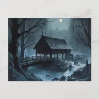 Spooky Bridge on Halloween Postcard