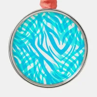 Abstract Blue Zebra Metal Ornament