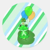 Whimsical Frog on Lily pad with Balloons Birthday Classic Round Sticker