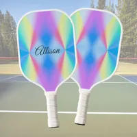 Modern iridescent pastel rainbow colored  pickleball paddle