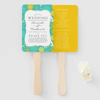 Yellow and Teal Floral Wedding Program Hand Fan