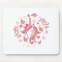 Unicorn in Pink and Orange Mouse Pad