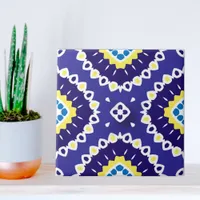 Blue Yellow Mediterranean Azulejos Mosaic Pattern Ceramic Tile