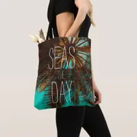 Seas The Day Beach Palm Trees Tote Bag