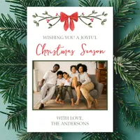 Personalized Christmas Photo Card with Bow & Holly