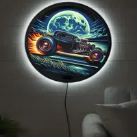 Cruising under the moonlight in a classic hotrod LED sign