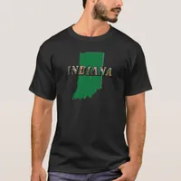 Indiana State Map Green Outline & Photo Text T-Shirt