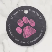 Chalkboard Pink Paw Print Baby Shower Thank You Favor Tags