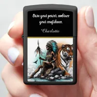 A warrior woman with a majestic tiger in harmony zippo lighter